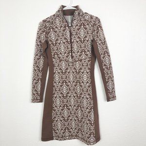 Sahalie Brown & White Fitted Long Sleeve Dress